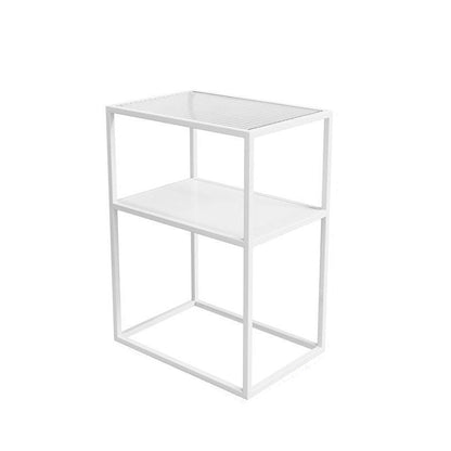 Modern Minimalist Rectangular Iron Glass End Table 2-Tier For Living Room