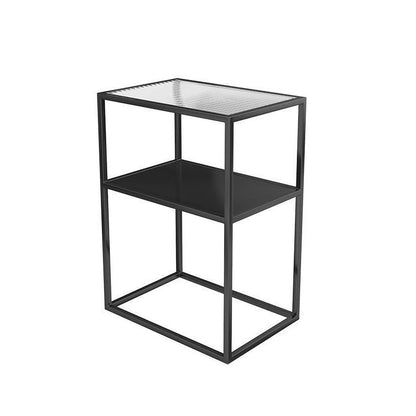 Modern Minimalist Rectangular Iron Glass End Table 2-Tier For Living Room