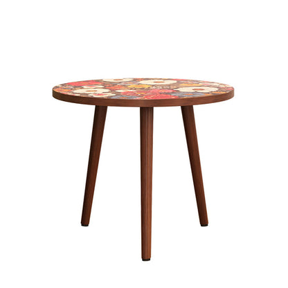Traditional Vintage Round Floral Pattern MDF Coffee Table 3-Legs For Living Room