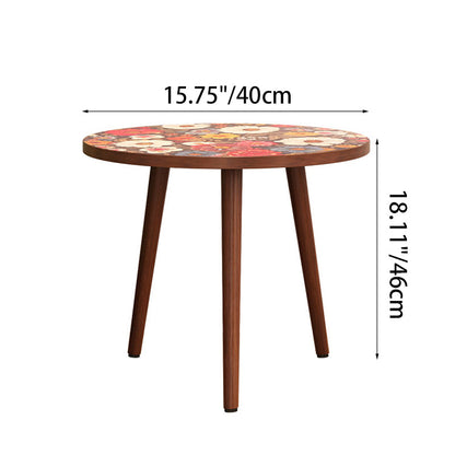 Traditional Vintage Round Floral Pattern MDF Coffee Table 3-Legs For Living Room