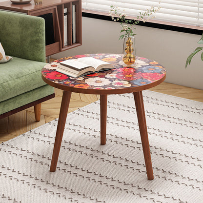 Traditional Vintage Round Floral Pattern MDF Coffee Table 3-Legs For Living Room