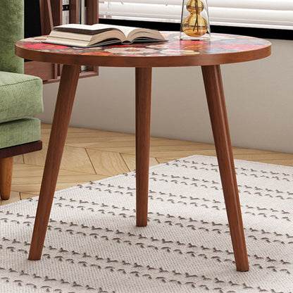 Traditional Vintage Round Floral Pattern MDF Coffee Table 3-Legs For Living Room