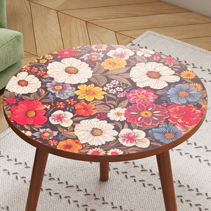 Traditional Vintage Round Floral Pattern MDF Coffee Table 3-Legs For Living Room