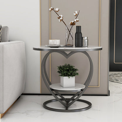 Contemporary Creative Round Heart Shaped Iron Marble Side Table 2 - Tier For Living Room