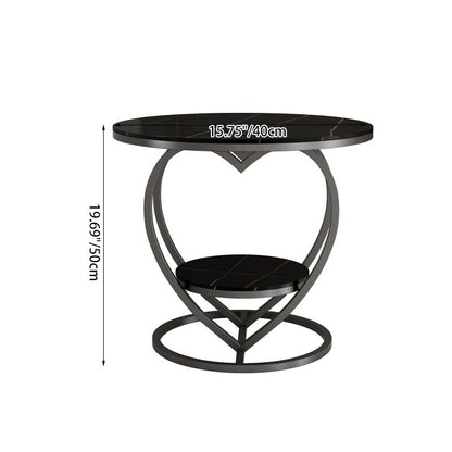 Contemporary Creative Round Heart Shaped Iron Marble Side Table 2 - Tier For Living Room