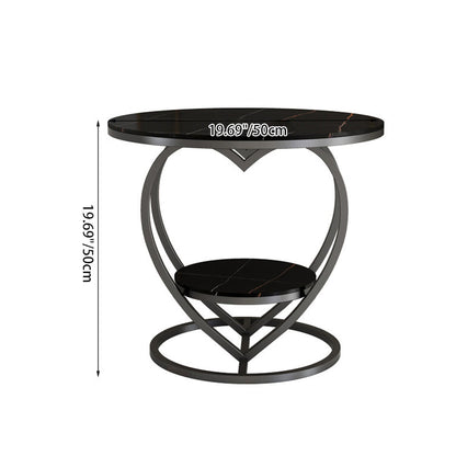 Contemporary Creative Round Heart Shaped Iron Marble Side Table 2 - Tier For Living Room
