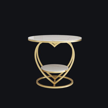 Contemporary Creative Round Heart Shaped Iron Marble Side Table 2 - Tier For Living Room