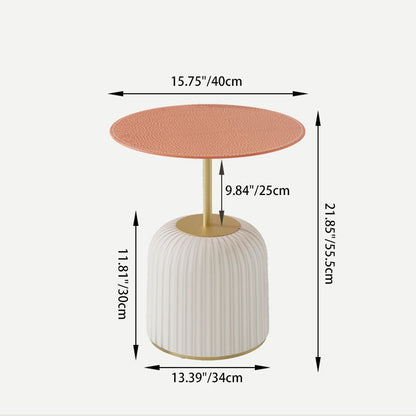 Contemporary Nordic Cylindrical Round PU Leather Glass Metal End Table 1-Tier For Living Room