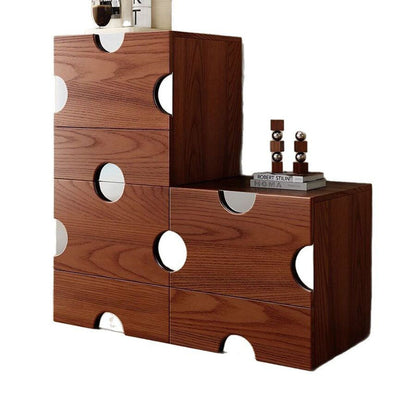 Traditional Vintage Square Hardware Solid Wood Stainless Steel Storage Cabinet 2-Drawer For Bedroom