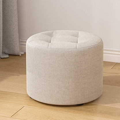 Modern Minimalist Round Solid Wood Cotton Linen Sponge Low Stool Backless Armless For Living Room