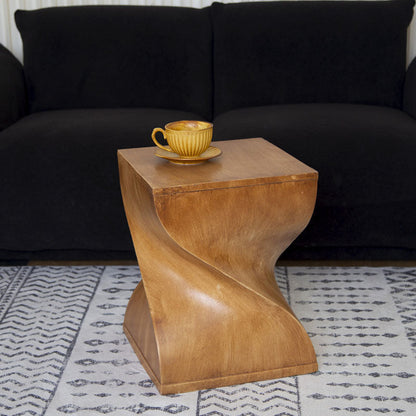 Contemporary Creative Square Spiral Magnesium Oxide Side Table 1-Tier For Living Room