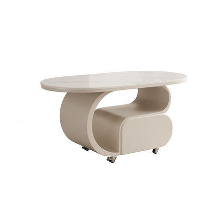 Contemporary Nordic Movable Oval Stone Slab Carbon Steel Hardware Coffee Table 1-Drawer For Living Room