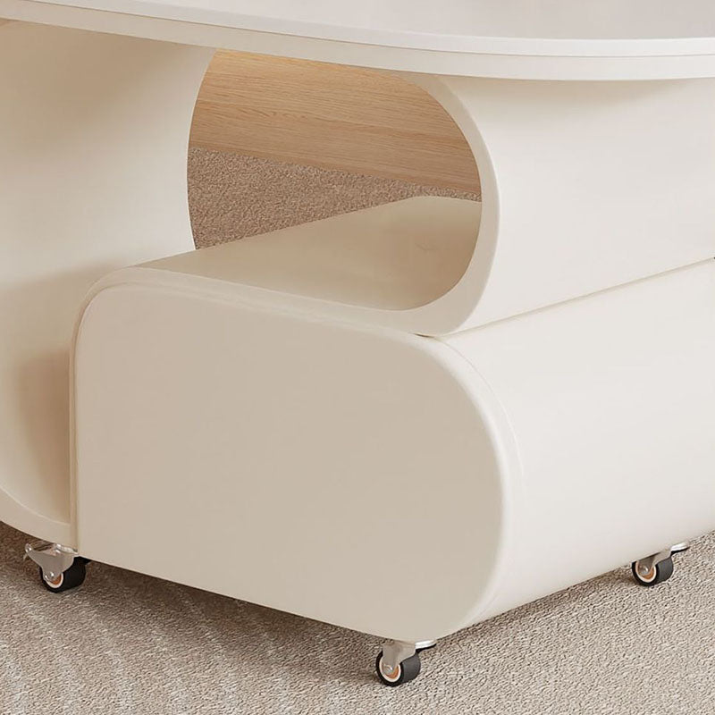 Contemporary Nordic Movable Oval Stone Slab Carbon Steel Hardware Coffee Table 1-Drawer For Living Room