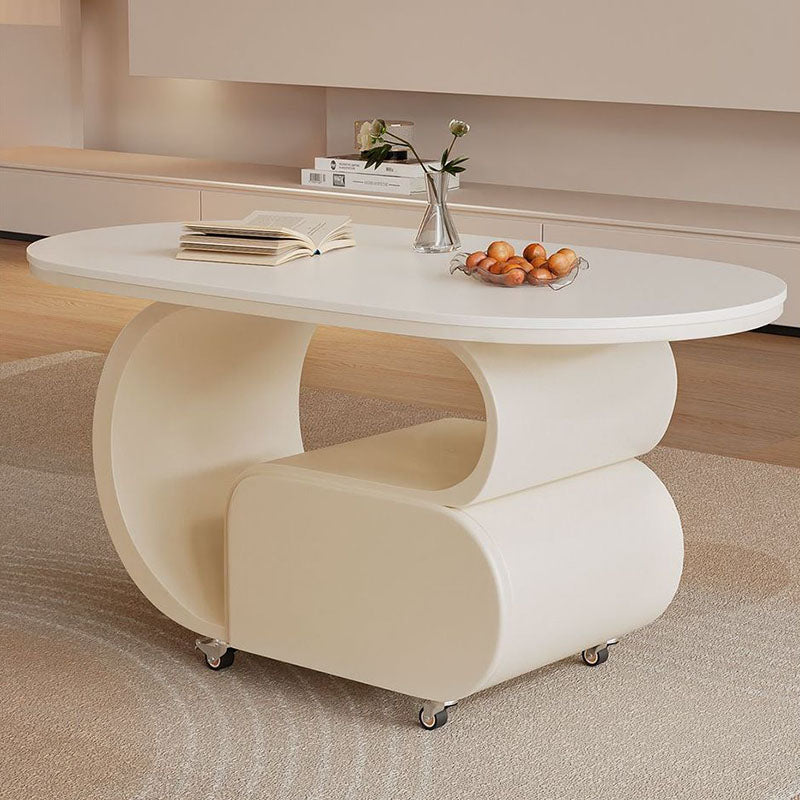 Contemporary Nordic Movable Oval Stone Slab Carbon Steel Hardware Coffee Table 1-Drawer For Living Room