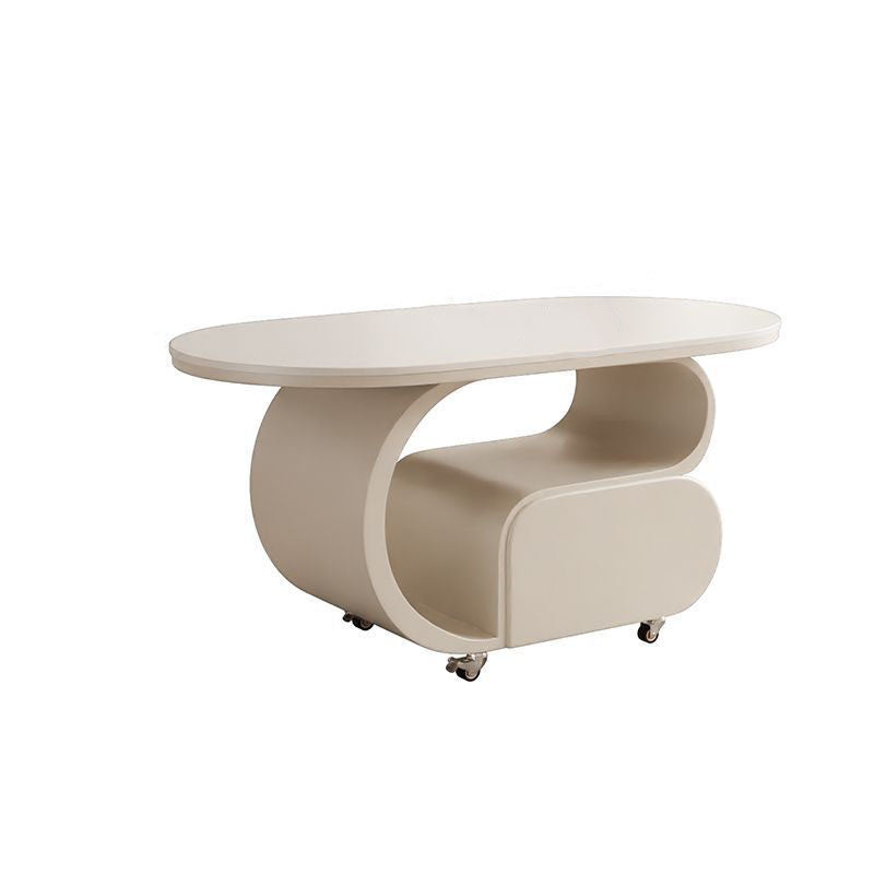 Contemporary Nordic Movable Oval Stone Slab Carbon Steel Hardware Coffee Table 1-Drawer For Living Room