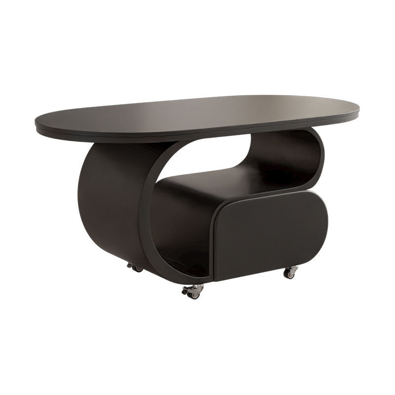 Contemporary Nordic Movable Oval Stone Slab Carbon Steel Hardware Coffee Table 1-Drawer For Living Room