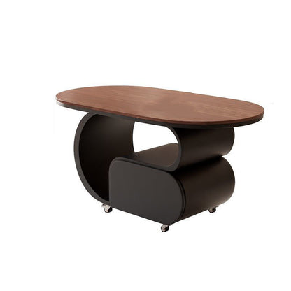 Contemporary Nordic Movable Oval Stone Slab Carbon Steel Hardware Coffee Table 1-Drawer For Living Room