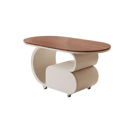 Contemporary Nordic Movable Oval Stone Slab Carbon Steel Hardware Coffee Table 1-Drawer For Living Room
