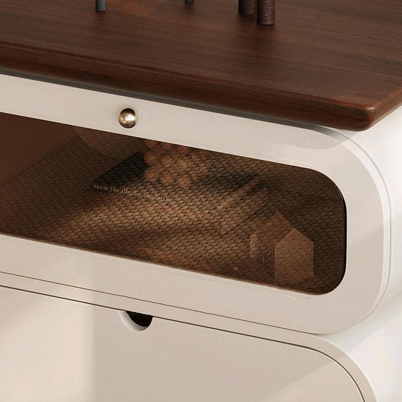 Modern Minimalist Square Solid Wood Glass Nightstand 2-Drawer For Bedroom