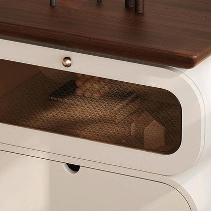 Modern Minimalist Square Solid Wood Glass Nightstand 2-Drawer For Bedroom