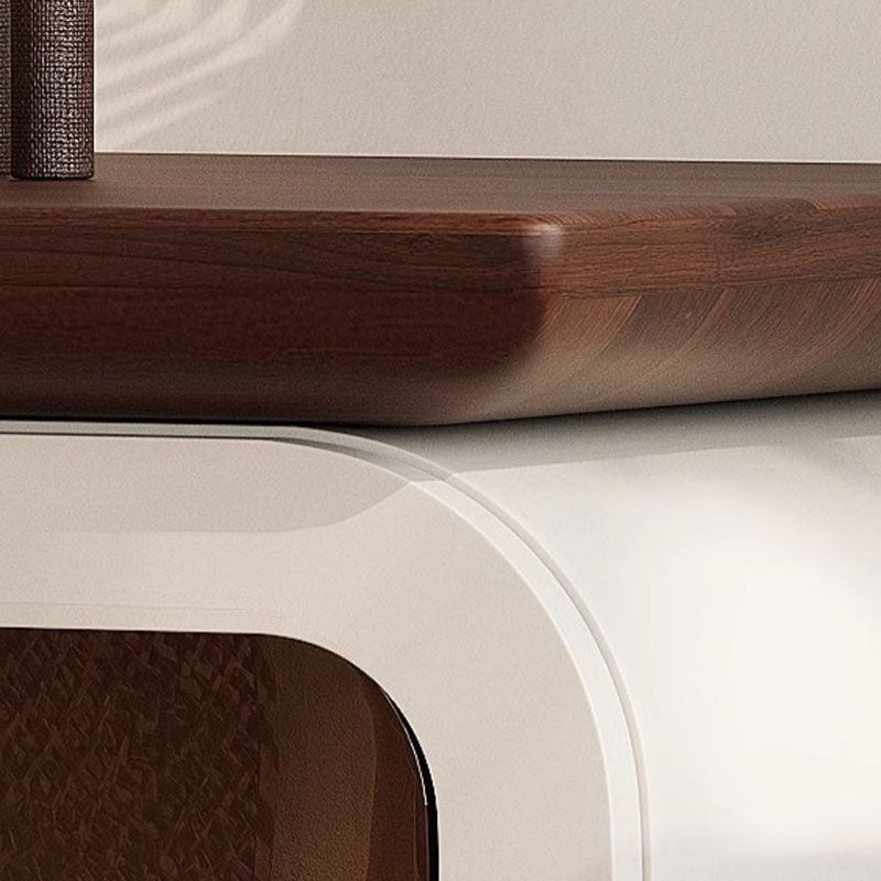 Modern Minimalist Square Solid Wood Glass Nightstand 2-Drawer For Bedroom
