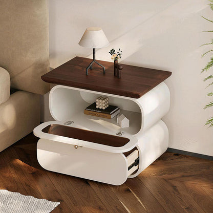 Modern Minimalist Square Solid Wood Glass Nightstand 2-Drawer For Bedroom