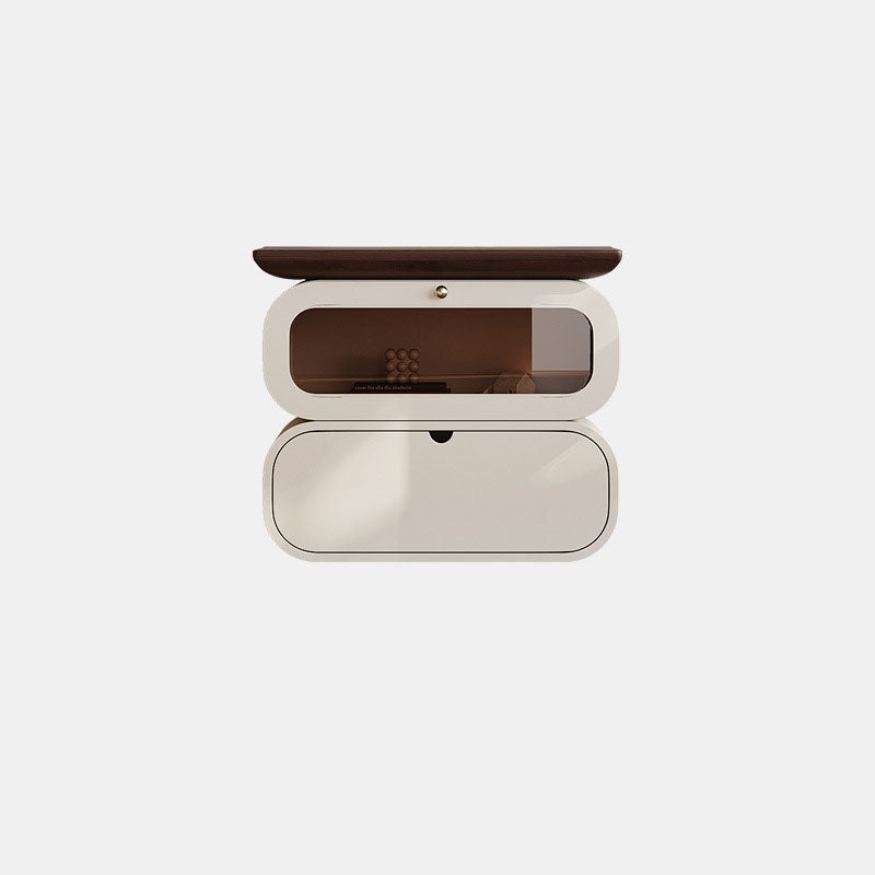 Modern Minimalist Square Solid Wood Glass Nightstand 2-Drawer For Bedroom