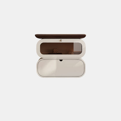 Modern Minimalist Square Solid Wood Glass Nightstand 2-Drawer For Bedroom