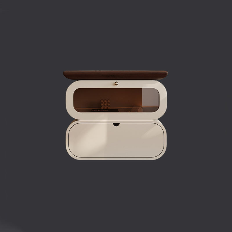 Modern Minimalist Square Solid Wood Glass Nightstand 2-Drawer For Bedroom