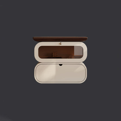 Modern Minimalist Square Solid Wood Glass Nightstand 2-Drawer For Bedroom