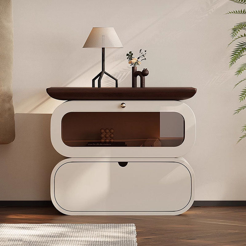 Modern Minimalist Square Solid Wood Glass Nightstand 2-Drawer For Bedroom