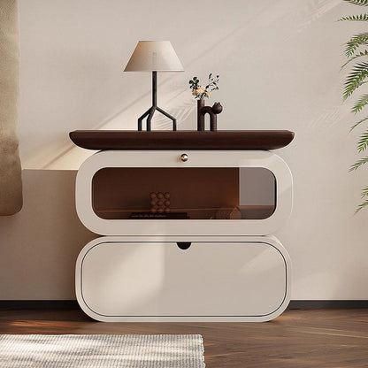 Modern Minimalist Square Solid Wood Glass Nightstand 2-Drawer For Bedroom
