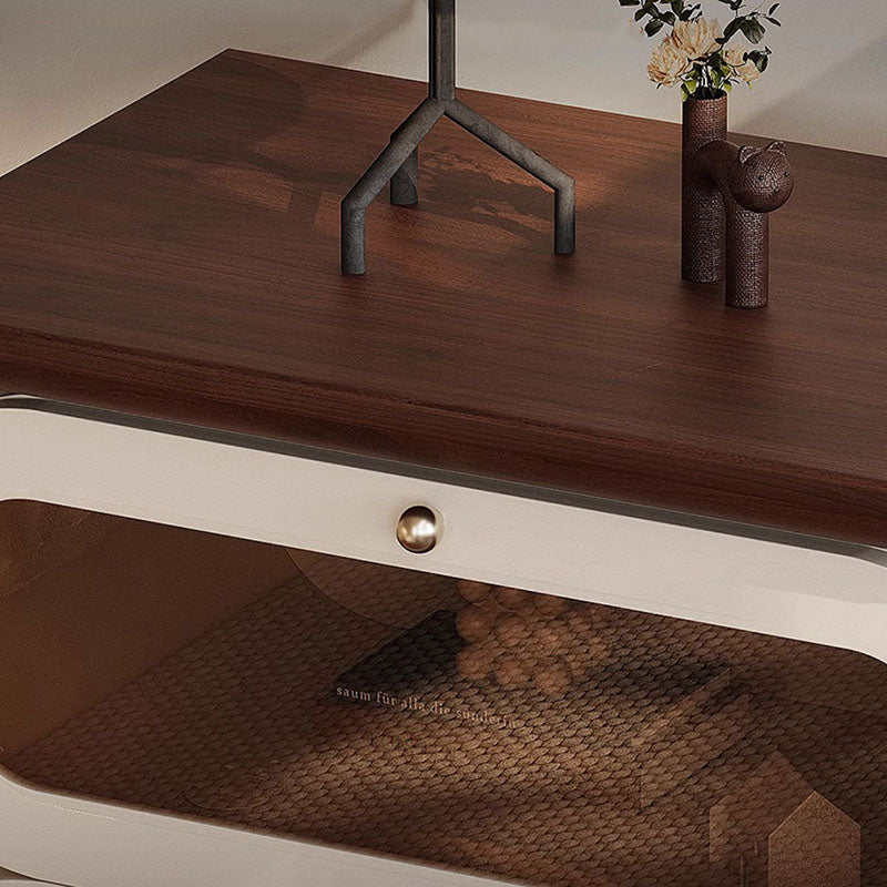 Modern Minimalist Square Solid Wood Glass Nightstand 2-Drawer For Bedroom