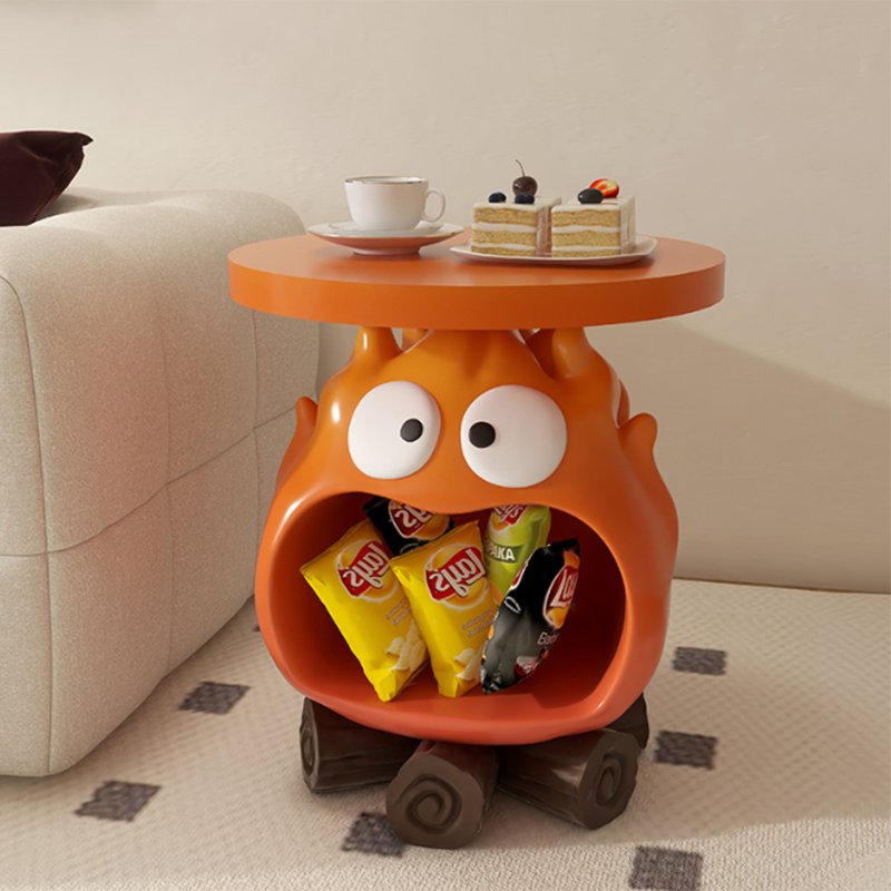 Contemporary Creative Kids Flame-Shaped Resin Side Table 1-Tray For Living Room
