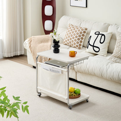 Modern Minimalist Movable Square PU Leather Metal Vacuum-Formed Board Side Table 3-Tier For Living Room