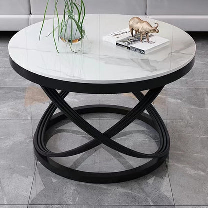 Contemporary Nordic Round Iron Glass Coffee Table 1-Tier For Living Room