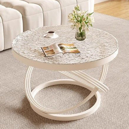 Contemporary Nordic Round Iron Glass Coffee Table 1-Tier For Living Room
