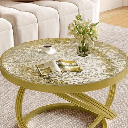 Contemporary Nordic Round Iron Glass Coffee Table 1-Tier For Living Room