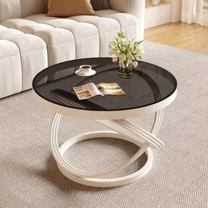 Contemporary Nordic Round Iron Glass Coffee Table 1-Tier For Living Room