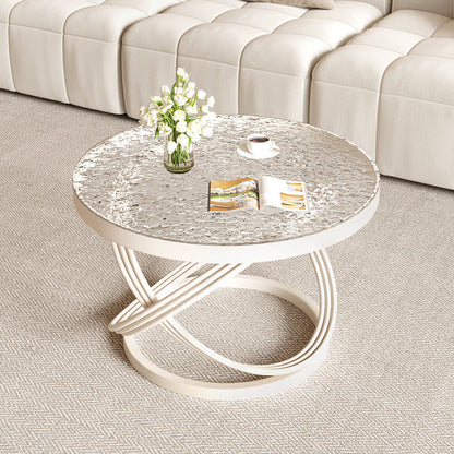 Contemporary Nordic Round Iron Glass Coffee Table 1-Tier For Living Room