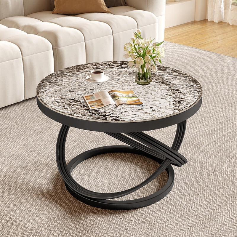 Contemporary Nordic Round Iron Glass Coffee Table 1-Tier For Living Room