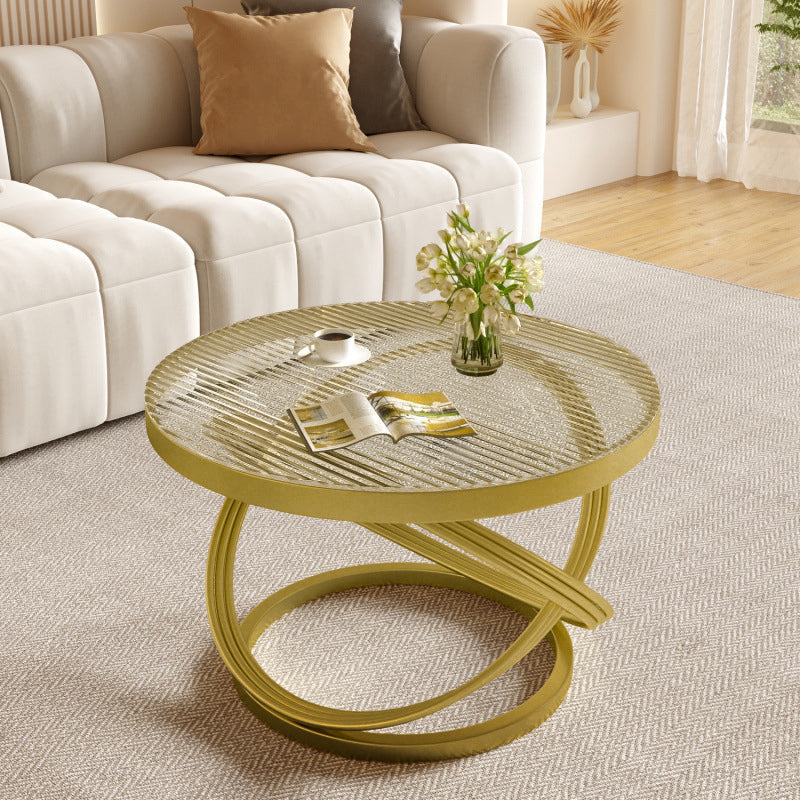 Contemporary Nordic Round Iron Glass Coffee Table 1-Tier For Living Room