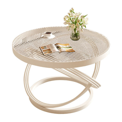 Contemporary Nordic Round Iron Glass Coffee Table 1-Tier For Living Room