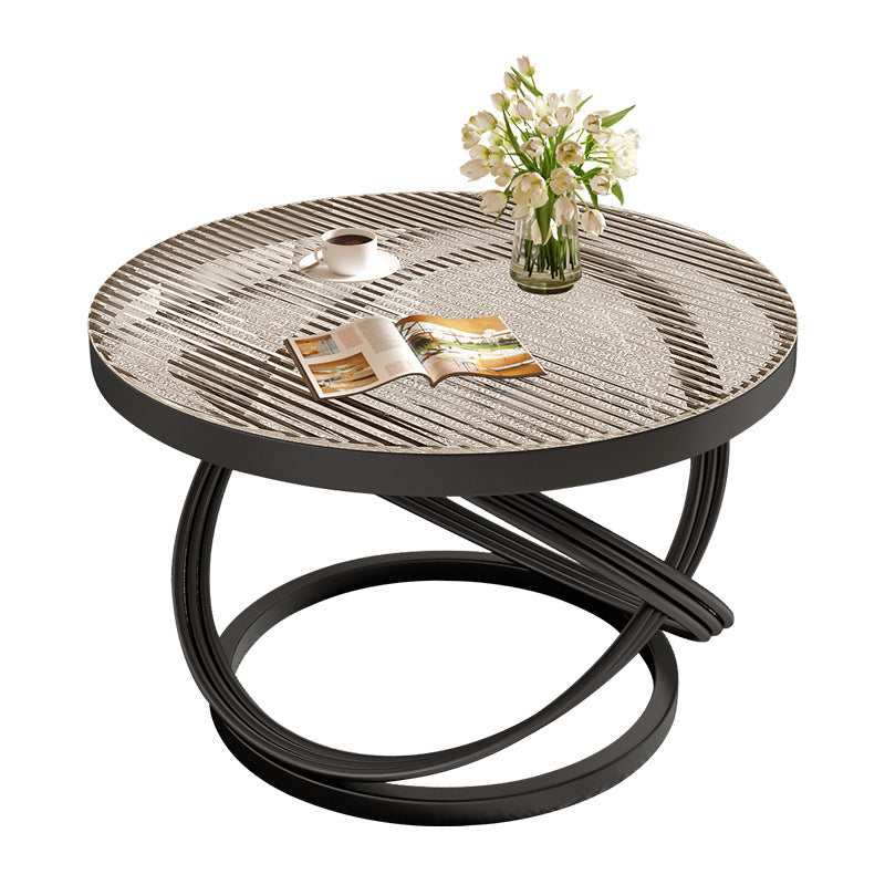 Contemporary Nordic Round Iron Glass Coffee Table 1-Tier For Living Room
