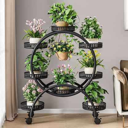 Modern Minimalist Movable Round Ferris Wheel-Shaped Iron Display Rack 4/6/8-Tray For Balcony