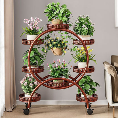 Modern Minimalist Movable Round Ferris Wheel-Shaped Iron Display Rack 4/6/8-Tray For Balcony