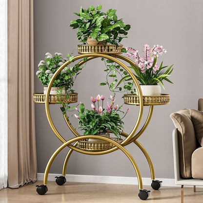 Modern Minimalist Movable Round Ferris Wheel-Shaped Iron Display Rack 4/6/8-Tray For Balcony