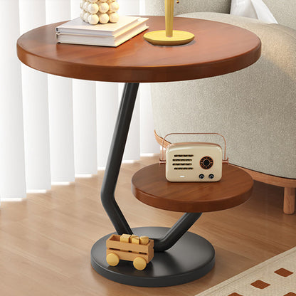 Contemporary Nordic Round Floral Iron Composite Board Side Table 2-Tier For Living Room