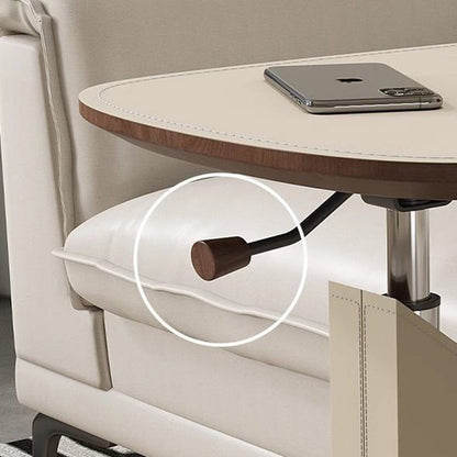 Contemporary Nordic Liftable Rotatable Square Synthetic Leather Solid Wood Stainless Steel Side Table 1-Tier For Living Room