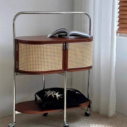 Traditional Vintage Movable Oval Solid Wood Stainless Steel Side Table 2-Tier For Living Room